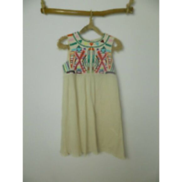 by Gryphon Anthropologie Dress Ivory Embroidered Boho Chic Dress Size Medium - Picture 3 of 9